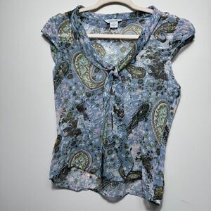 Guess Jeans Women's Medium Sheer Floral V-Neck Blouse